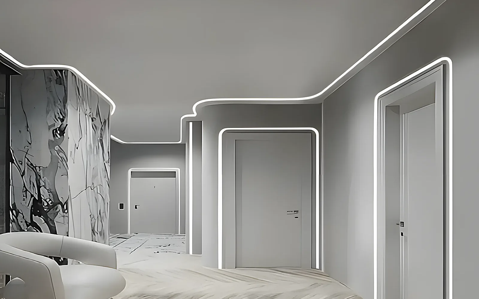 10×10 mm Side-Emitting Neon Flex Optics in Contoured Architectural Profiling